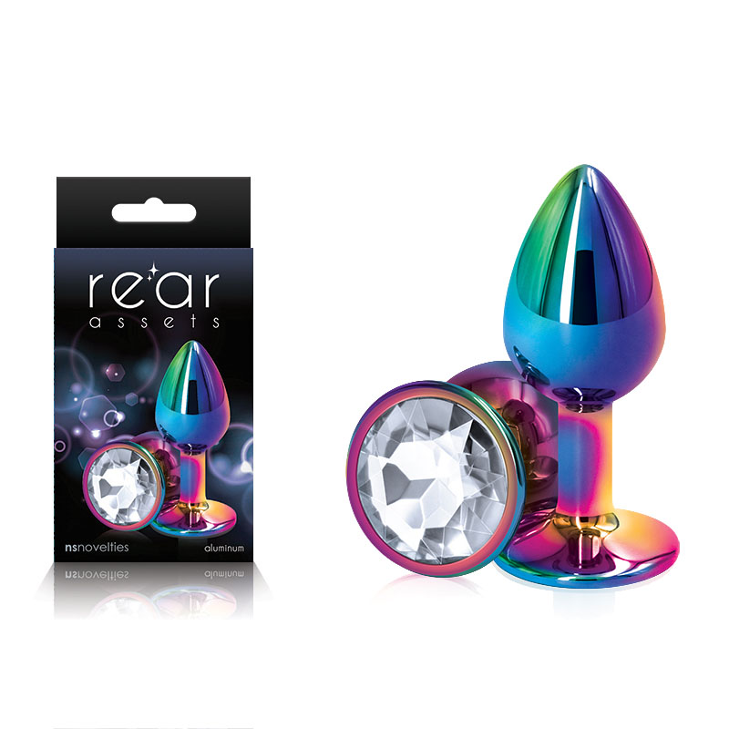 Rear Assets Multicoloured Butt Plug - Small (Round Clear Gem)